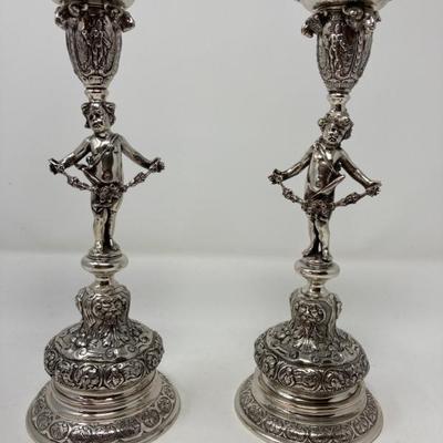 Victorian 800 silver putti candleholders 