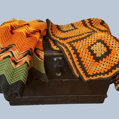 Vintage Crochet Afghans with Vintage Trunk – Granny Square & Chevron Throw Blankets