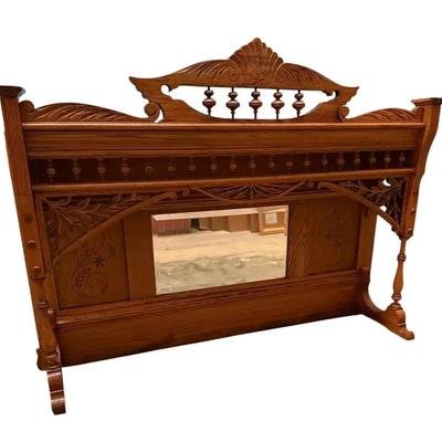 Ornate Antique Carved Oak Furniture Top With Mirror – Victorian Style