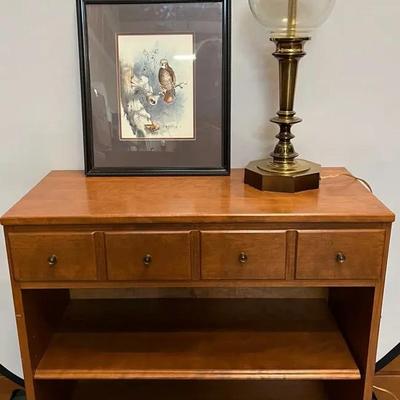 Vintage Ethan Allen Cabinet With Lamp & Framed Art – Console or Server