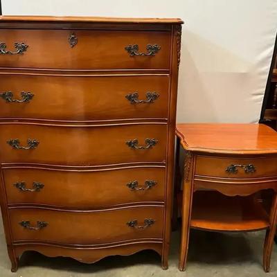 Serpentine Front Chest of Drawers & Nightstand – French Provincial Style