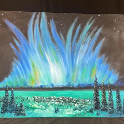 Original Northern Lights Acrylic Painting on Canvas – Signed Artwork