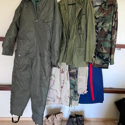 Military Clothing & Boot Lot – Camo Jackets, Coveralls & Combat Boots