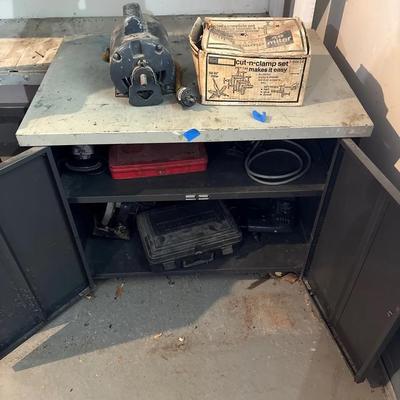 Handyman Lot: Shop Storage Container, Saws, Clamps, Sander & Drills