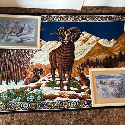 Ram Wall Hanging Tapestry With Elk And Mule Deer Prints
