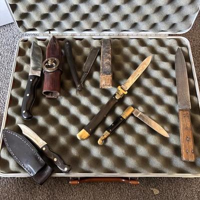 Vintage Knives: Knife Case, Sheffield Switchblade, Wade & Butcher Straight Razor 
