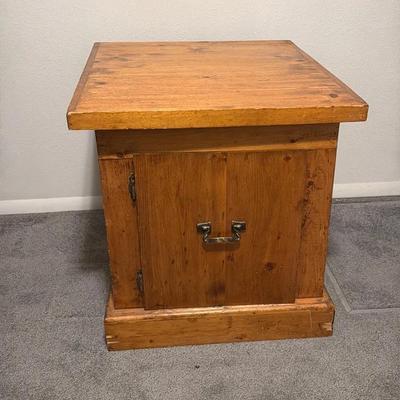 Rustic Pine Nightstand With Cupboard 