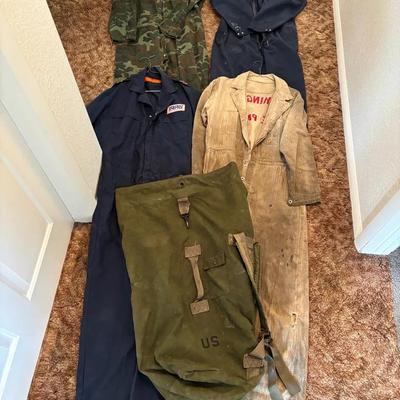 Lot Of 4 Vintage Jumpsuits And Army Bag- Size Large