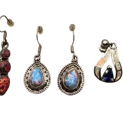 Sterling Silver And Opal Earrings- 3 Pairs 