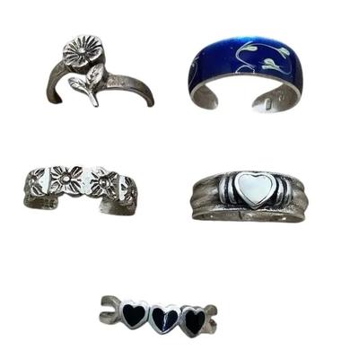 Five Sterling Silver Size 3 Rings