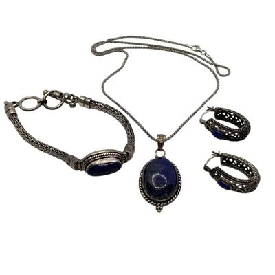 Vintage Sterling And Lapis Lazuli Jewelry Set