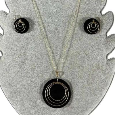Black And Gold Necklace And Earrings With 14k Gold Chain