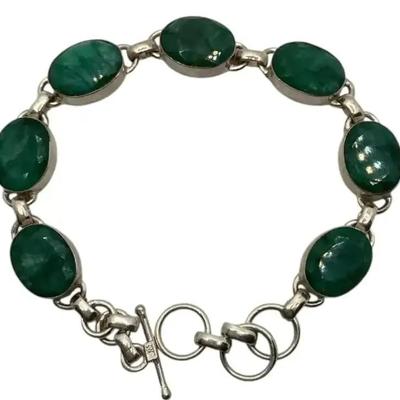 Sterling Silver And Rough Cut Emerald Bracelet 