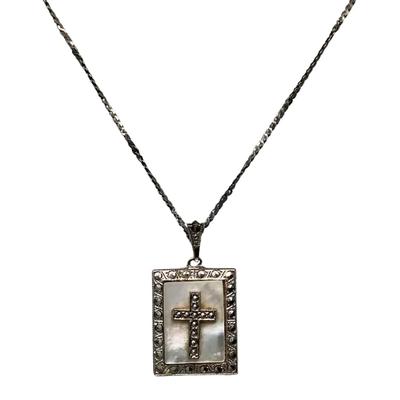 Sterling Silver And Mother Of Pearl Ann Gale Cross Pendant Necklace 