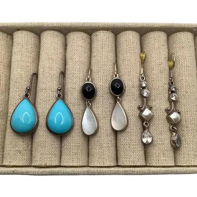 Three Pairs Of Sterling Silver Earrings 
