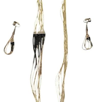 Sterling Silver And Beads Necklace And Earring Set
