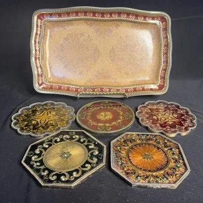 Enamel Metal Coasters and Tray