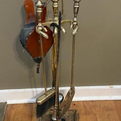 Vintage Brass Fireplace Tool Set And Stand