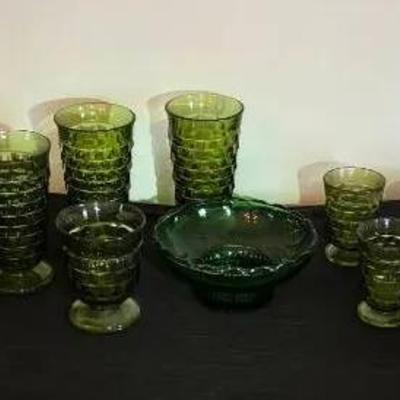 Vintage Mid Century Modern Footed Glasses And Pedestal Bowl