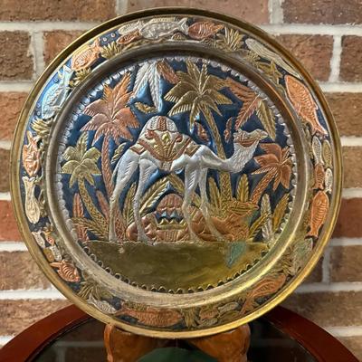 Vintage Handing Brass Plate With Camels