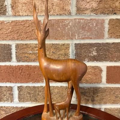 Vintage Hand Carved Wooden Antelope Statue