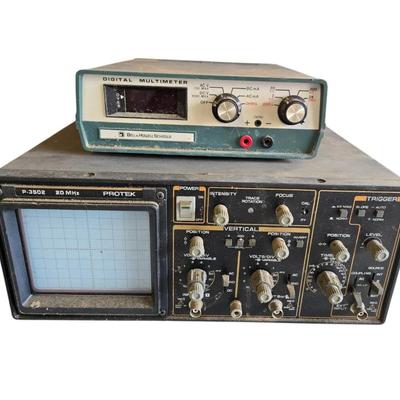Protek P-3502 Oscilloscope With Manual And Vintage Digital Multimeter