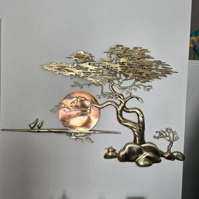 Bonsai Brass Tree Wall Art Sculpture by Bijan - Copper Sun - Mid Century Modern