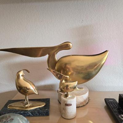 Bijan Brass Pelican Statue with Marble Base
