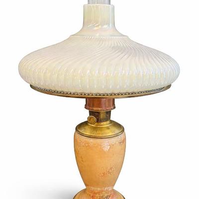 ALADDIN MODEL NO.1245 VENETIAN ART-CRAFT VASE OIL LAMP W/ RIBBED WHITE OPAL MILK GLASS SHADE