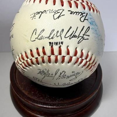 Baseball Signed by 80s players including Randy Johnson, Rafael Ramirez, Brett Butler, Gene Garber, Bob Horner, Biff Pocoroba, Jerry...