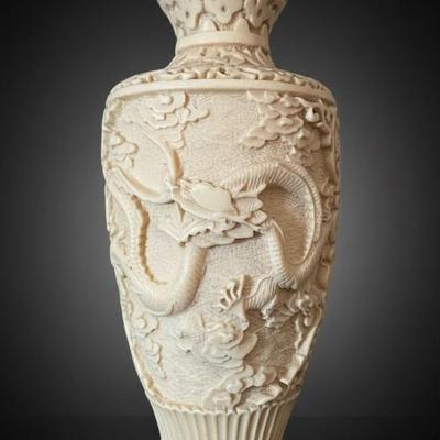 Norleans Hand Carved Dragons Resin Vase