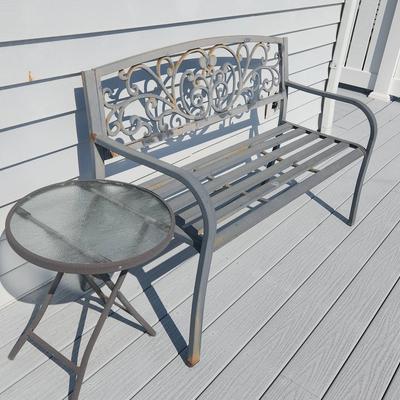 Outdoor Aluminum Bench & Side Table