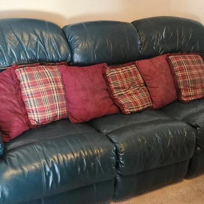 Lazyboy Dual Reclining Green Leather Couch 