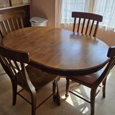 Solid Wood Kitchen Table With Leaf And 4 Chairs