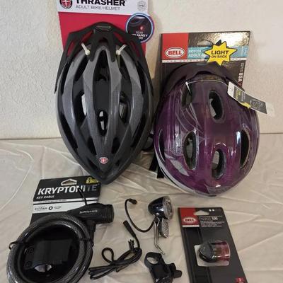 Schwinn & Bell Helmet, Kryptonite Key Cable Lock & Bell Twin LED Light