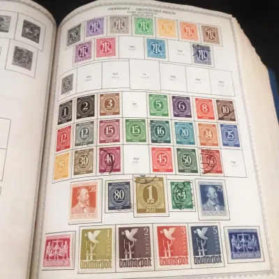 Sale Photo Thumbnail #122: HUGE ALBUM WITH MANY PAGES FILLED WITH STAMPS, MANY NOT. CONTAINER PACKED WITH STAMPS TO BE PUT INTO ALBUM A MUST HAVE FOR BEGINNERS AND LONG TIME COLLECTORS