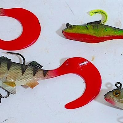 Tackle Box & Contents 6 STORM Wild Eye Curly Tail Perch Life-like Jigs & 2 Pks of 8 Berkley Power Baits Ripple Shad Fire Perch