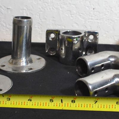 Lot of Stainless Steel Bow Rail / Railing / Pulpit / Bimini Top Boat Fittings & Parts. (Tya9)