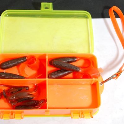 Lot of Tiny Tubi and Grub Jigs & Jigheads in 2-Sided Tackle Box ALL FOR 1 MONEY (Cce45)