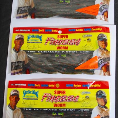 Lot of 3 Packages of Strike King Super Finesse Worms Watermelon Red Flake 30 BRAND NEW Worms! (Ady4)