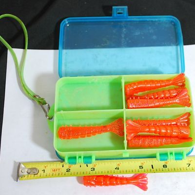 2-Sided Small Tackle Box With Contents Plastic / Rubber Worms & Jigs NICE! (Jac4)