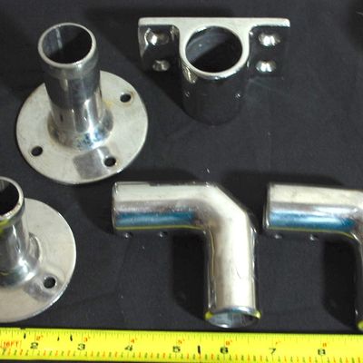 Lot of Stainless Steel Bow Rail / Railing / Pulpit / Bimini Top Boat Fittings & Parts. (Tya9)