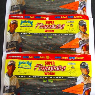 Lot of 3 Packages of Strike King Super Finesse Worms Watermelon Red Flake 30 BRAND NEW Worms! (Ady4)