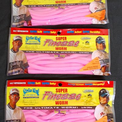 Lot of 3 Packages of Strike King 6" Finesse Worms BUBBLE GUM Pink (Aur9)