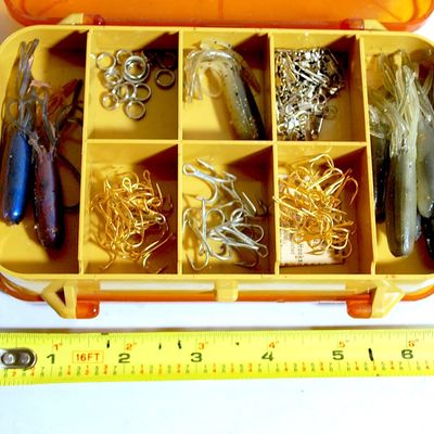 Plano Mini Magnum Tackle Box With Contents - Jig Lead Heads, Tube Lures, Hooks, Rings, Clips, & Trailer Hooks (Dan7)