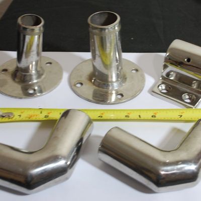 Lot of Stainless Steel Bow Rail / Railing / Pulpit / Bimini Top Boat Fittings & Parts. (Tya9)