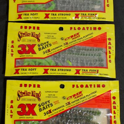 Lot of 3 Packages of Strike King Floating Worms 7.5" Ribbontail Watermelon (Var4)