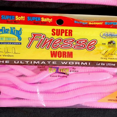 Lot of 3 Packages of Strike King 6" Finesse Worms BUBBLE GUM Pink (Aur9)