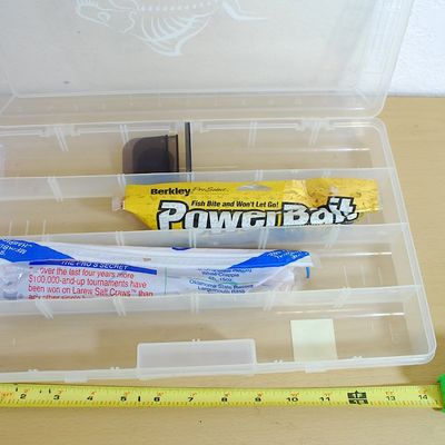 Tackle Box & 2 Packages of Rubber / Plastic Worms Berkley POWERBAIT 12" & GENE LAREW 11" (Zam4)