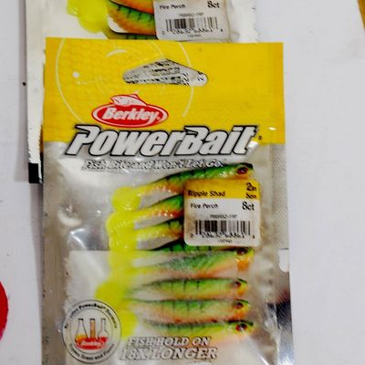Tackle Box & Contents 6 STORM Wild Eye Curly Tail Perch Life-like Jigs & 2 Pks of 8 Berkley Power Baits Ripple Shad Fire Perch